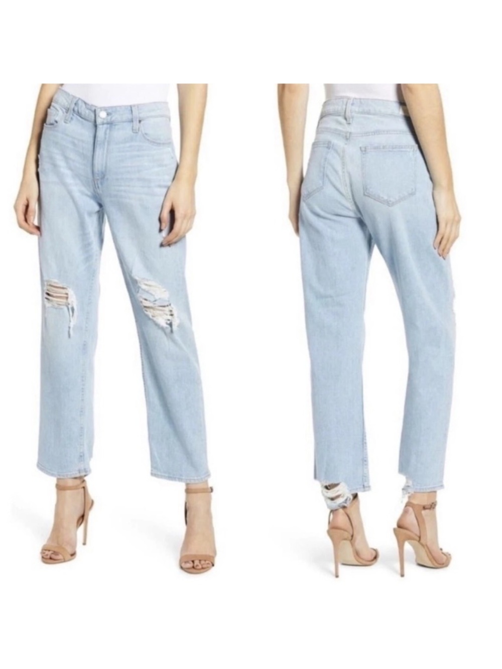 PAIGE Noelle Crop Destructed Relaxed Light Blue Women's Denim Jeans Size 27